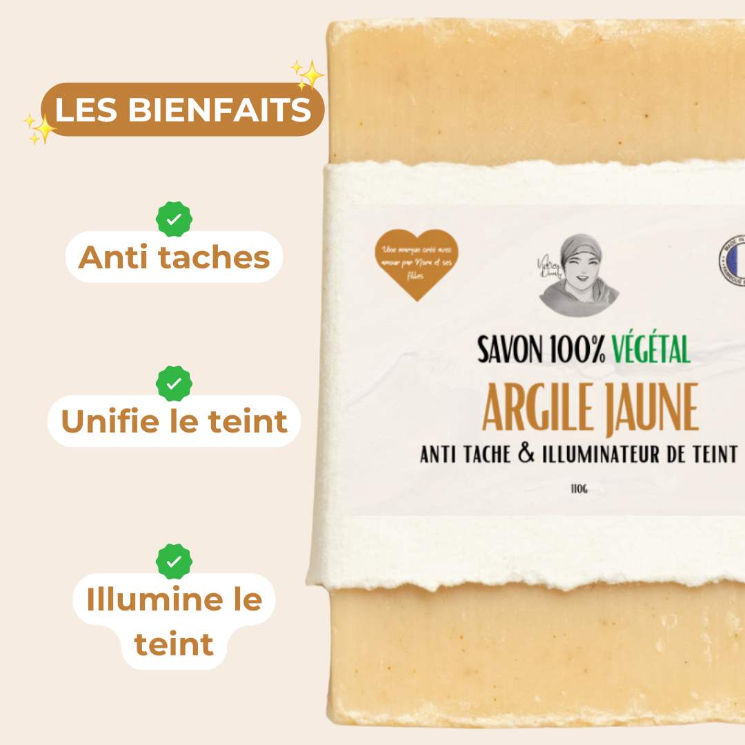 Savon Anti-Taches Unifiant & Illuminateur de Teint - à Argile Jaune - 110 grammes - 100% végétal